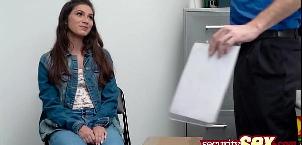  Shoplifter teen Gianna Gem gets her lovely pussy drilled on the desk by a desiring security officer.